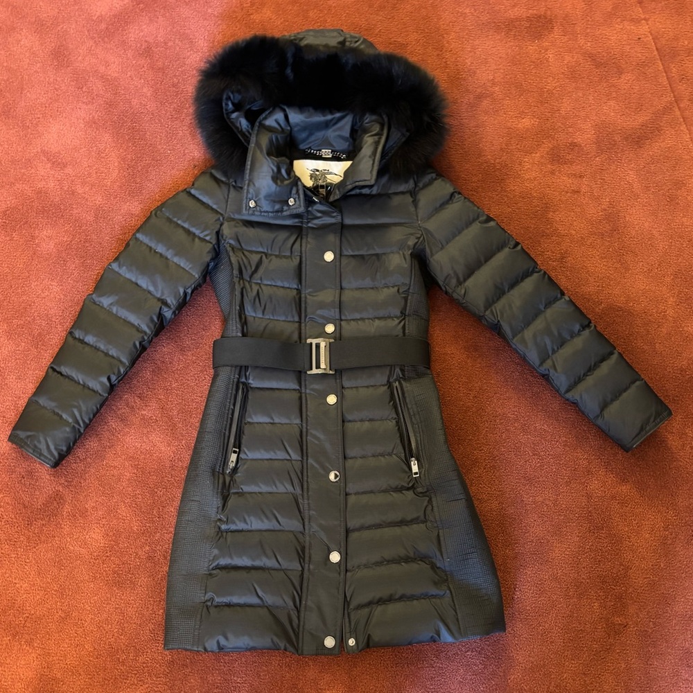 Burberry Black Puffer Jacket with Fur Trim on Detachable Hood